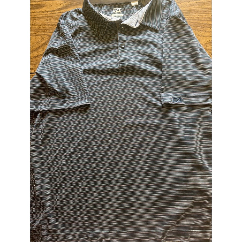 Cutter & Buck Mens XL Polo Blue Gray Geometric Drytec Luxe Golf Short Sleeve